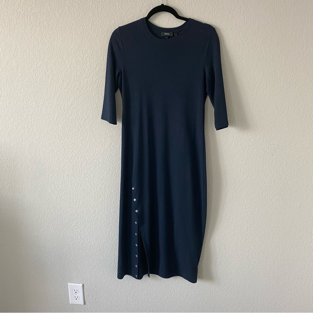 Theory Midi Ribbed Dress in Navy Size Large